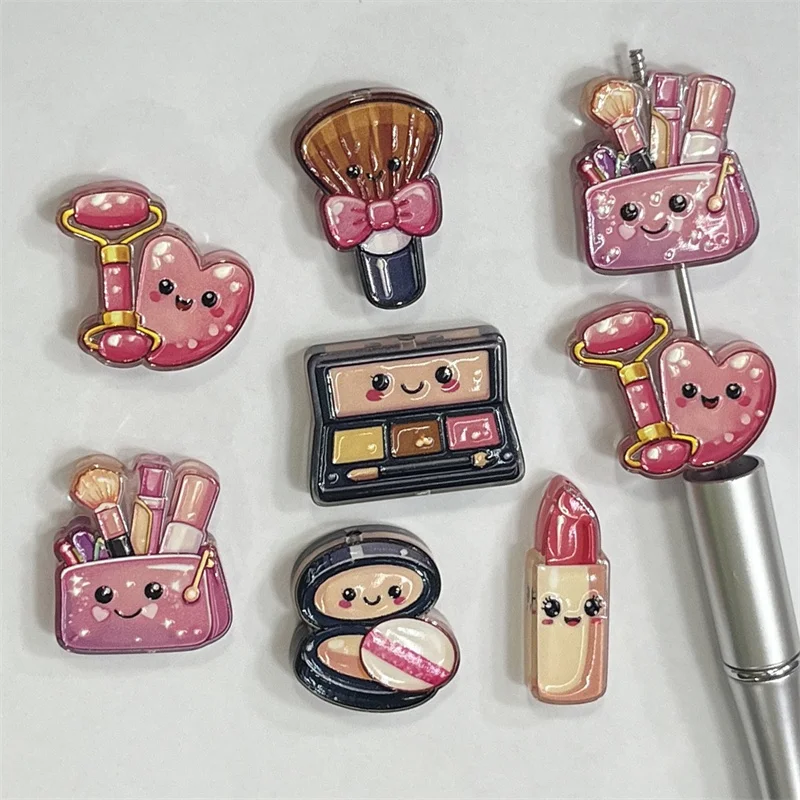 Creative style 50pcs/lot color pattern print cartoon Cosmetics shape acrylic beads diy jewelry garment hair accessory