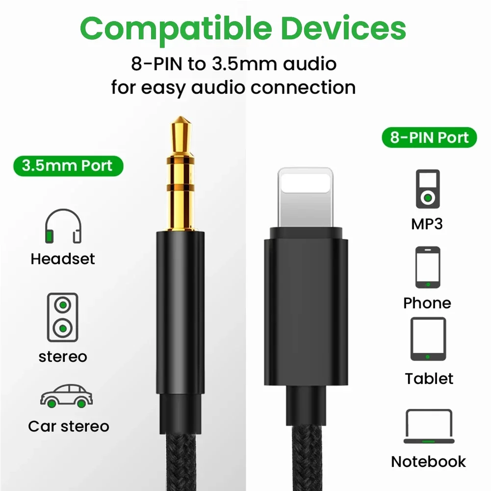 AUX Audio Cable 8 Pin To 3.5 mm Jack Speaker Cable For iPhone 7 8 X XS MAX XR Car Headphone Headset Aux Converter Audio Jack