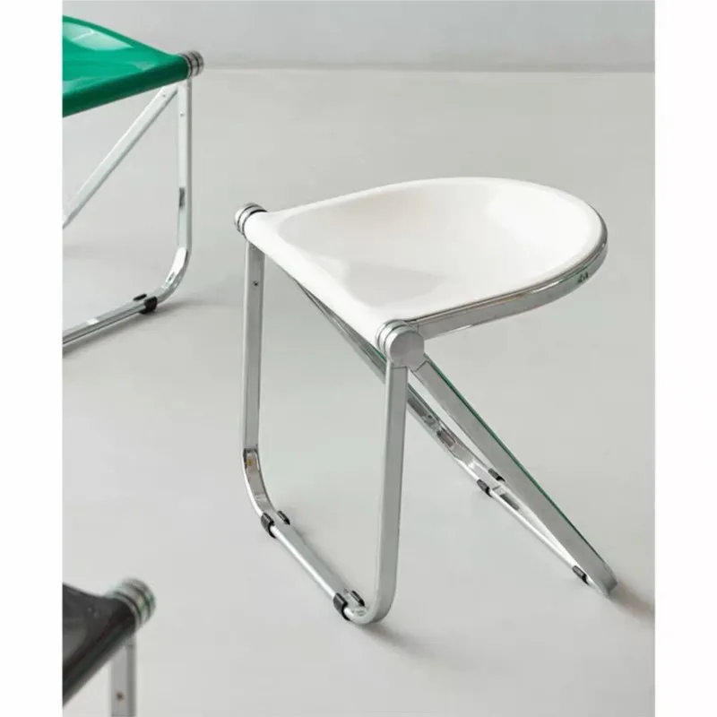 Folding Stool with PC Cushion & Electroplated Iron Legs, Foldable Vanity Dining Stool for Bedroom, Kitchen, Space-Saving.