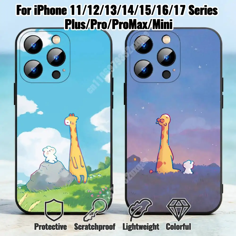 

Giraffe and Rabbit Couple Phone Case for iPhone 17 16 16E Pro Plus Air 15 14 Max Mini 12 11 Shockproof Protector