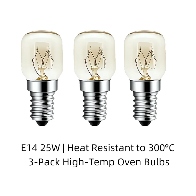 3-Pack E14 25W Oven Light Bulbs - 300°C Heat Resistant Appliance Lamp for Oven, Microwave, Cooker, Fridge - 220V Clear SES Bulbs