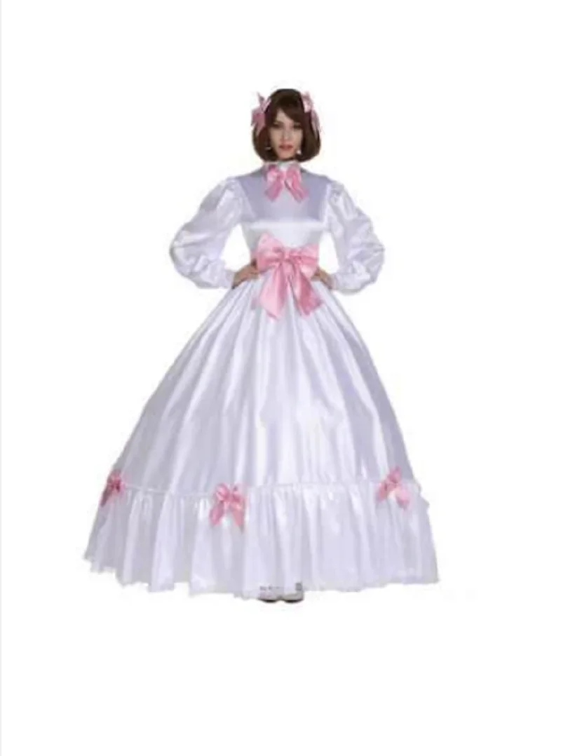 

Sissy White Ball Dress Satin Long Cosplay Costume Adult Custom Multi Color Women Halloween