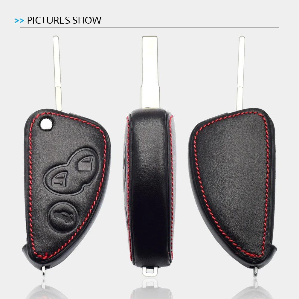 Leather Car Key Case Flip Remote Fob Shell Cover Keychain Bag Holder For Alfa Romeo Mito Giulietta 159 147 156 166 GT JTD TS Gta