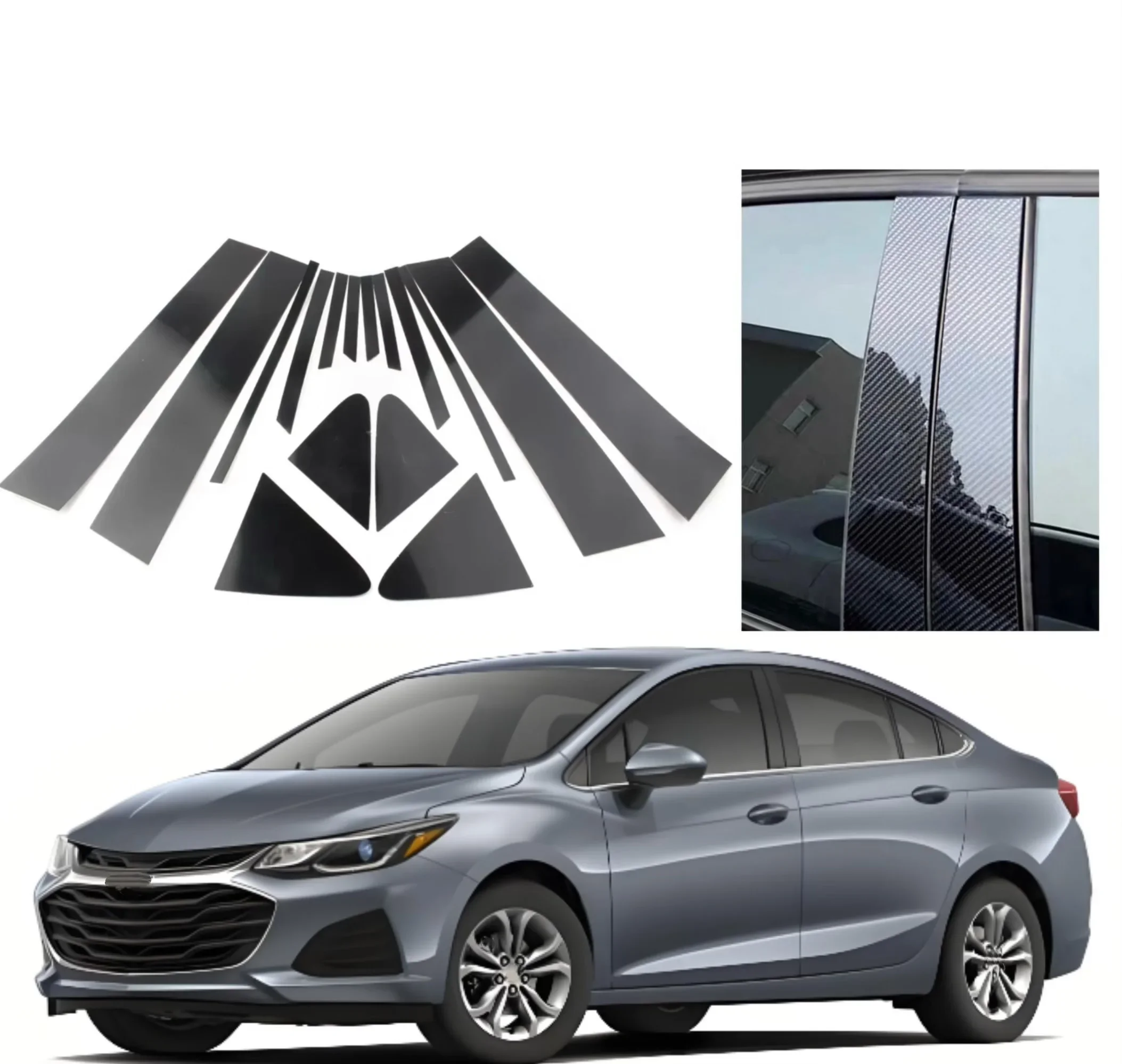 16pcs Gloss Black Pillar Posts Fit For Chevrolet Cruze Sedan J400 2018 2019 2020 2021 2022 2023  Door Trim Moulding Window Cover