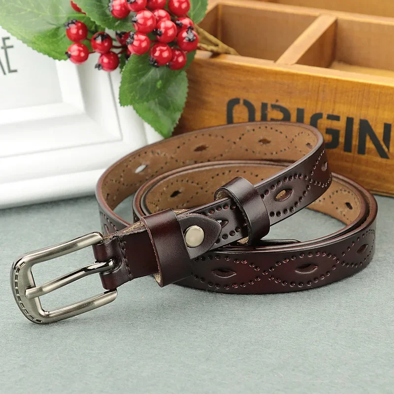 Women's thin decorative belt genuine leather pin buckle retro casual pure cowhide women's thin belt fashionable and versatile