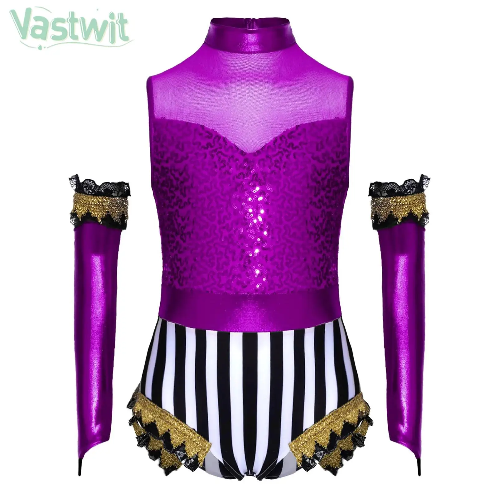 criancas-meninas-halloween-carnaval-circo-ringmaster-palhaco-cosplay-traje-sem-mangas-lantejoulas-malha-danca-collant-com-mangas-metalicas