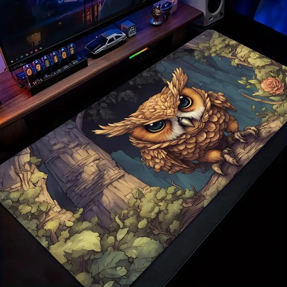 Alfombrilla de ratón con ilustración de búho bonito, alfombrilla de escritorio con bordes cosidos, base de goma antideslizante, accesorios para pc, alfombrilla para juegos, alfombrilla extendida