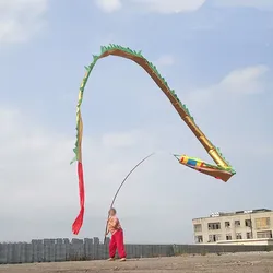 Prodotti per il fitness del drago volante cinese in argento dorato Divertenti oggetti di scena per spettacoli di danza quadrata per una persona Pratica all'aperto di Capodanno