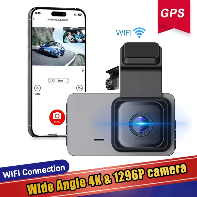 

Car DVR Wifi GPS G-Sensor IPS 4K&1296P Dual Lens Registrator DashCam Vehicle Camera Video Recorder 24 Hours Parking Monitor