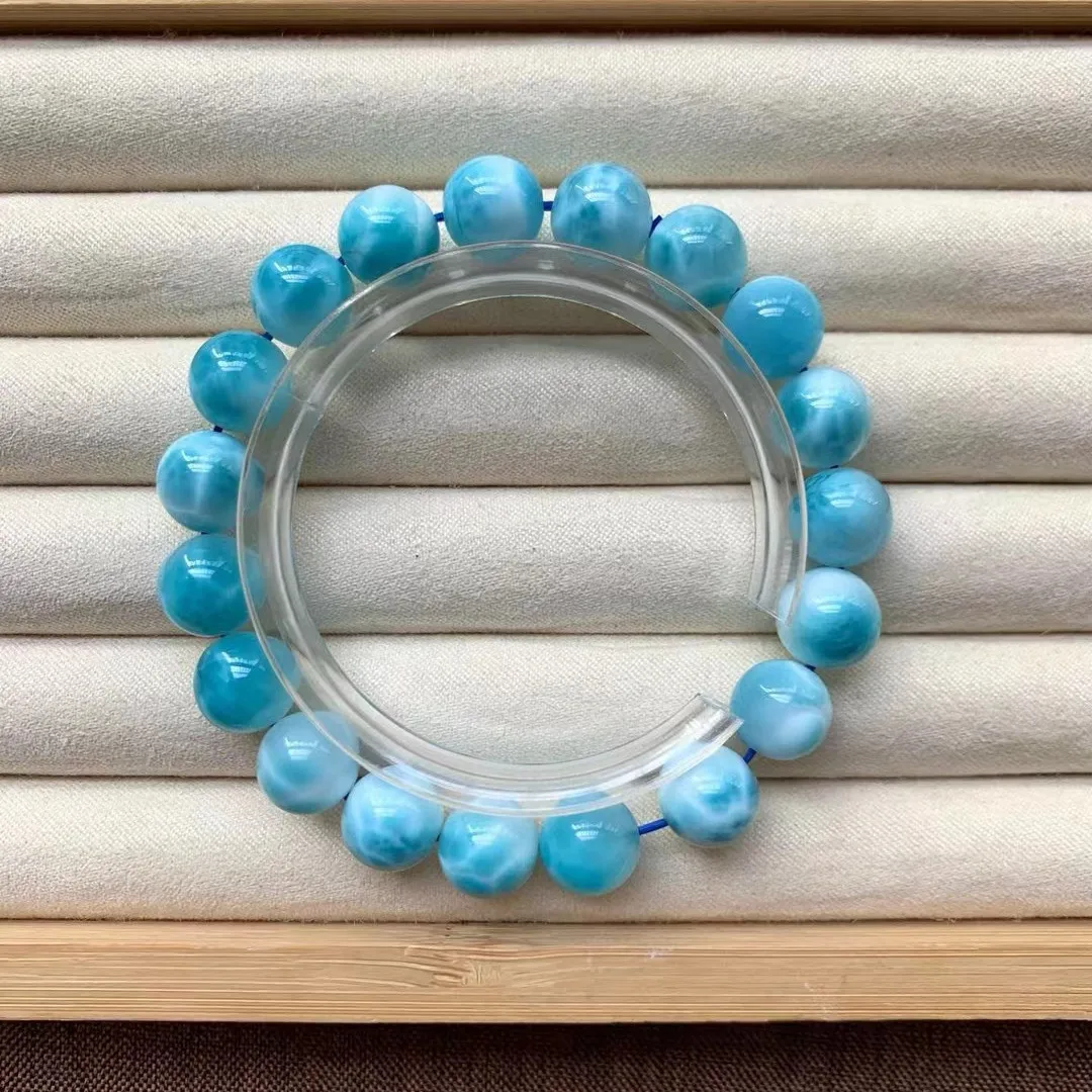 Natural Blue Larimar Round Beads Bracelet Pattern Jewelry 10.3mm Blue Larimar Women Men AAAAAAA