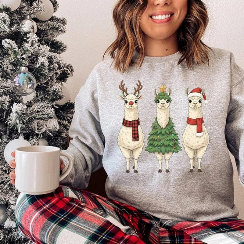 ラマ クリスマス 秋と冬 スウェットシャツ サンタ 動物 新年 クリスマス パーカー ギフト 長袖 保温 マッチングパーカー