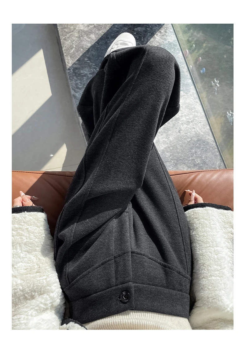 Pantalones holgados de lana y mezcla de otoño e invierno para mujer, pantalones curvos de plátano de longitud completa, ropa de calle para mujer, pantalones de pierna ancha de cintura alta