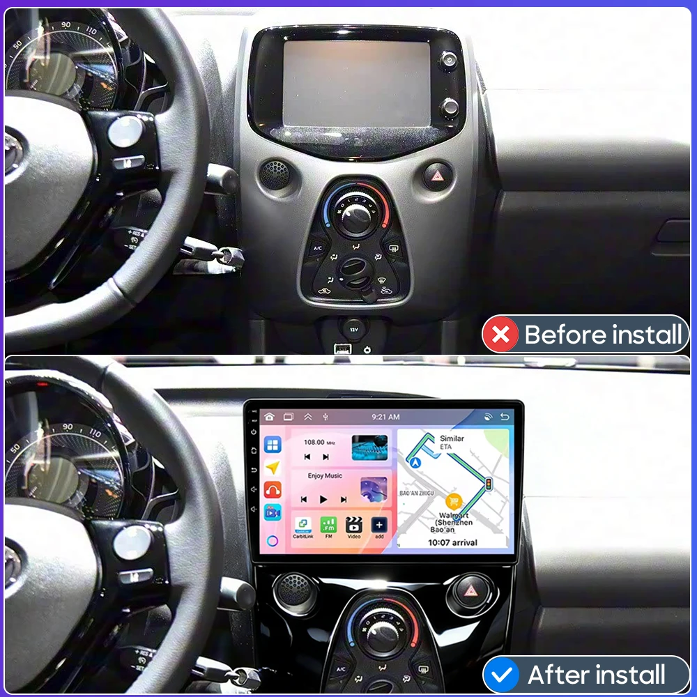 Android 16 For Toyota Aygo B40 2014 - 2021 Car Multimedia Player Wireless Carplay Auto Head Unit Radio Video Wifi Navigation GPS
