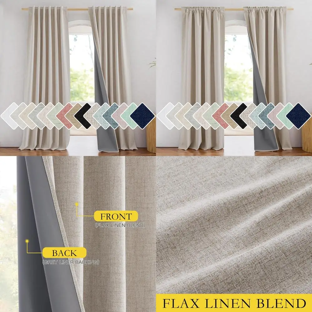 

Натуральные льняные плотные шторы с термоподкладками для спальни, длина 955, стиль фермерского дома для охлаждения небольшой комнаты
