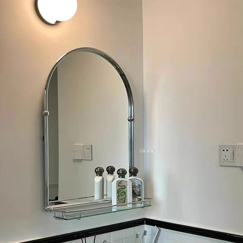 

Simple stainless steel semicircular mirror bathroom mirror silver bathroom French vanity mirror