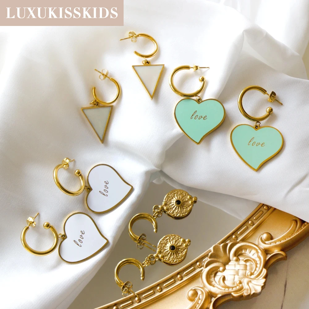 Luxukis skids Aussage Frau Tropfen Ohrringe grüne Herzform weiße Acryl Pendants Edelstahl niedlichen romantischen Liebes ohrringe