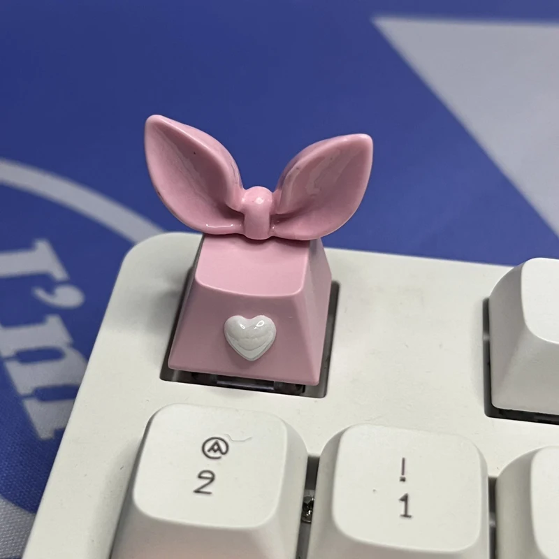 Três dimensional Bowknot teclado mecânico Keycap, orelha de coelho rosa, botão do computador, R4 ESC, eixo transversal, bonito