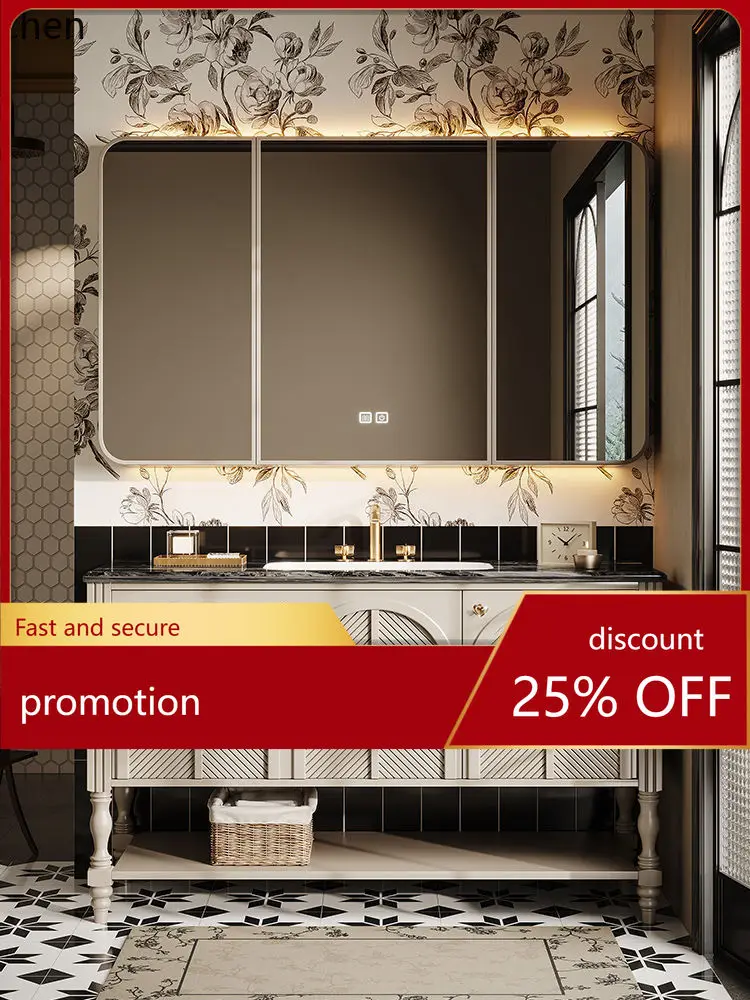 ZML Retro Bathroom Cabinet Set Washbasin Cabinet Integrated Basin