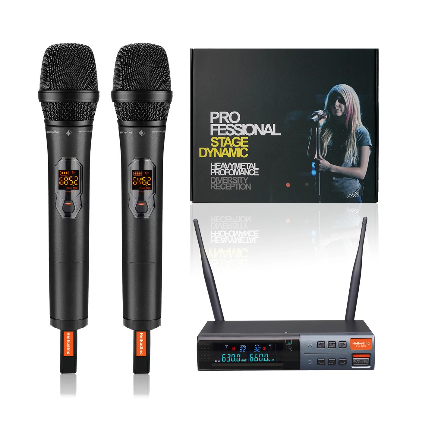 

Heikuding UHF Wireless Microphone System Professional Cordless Microphone Adjustable Frequency for Karaoke Singing 200ft Range