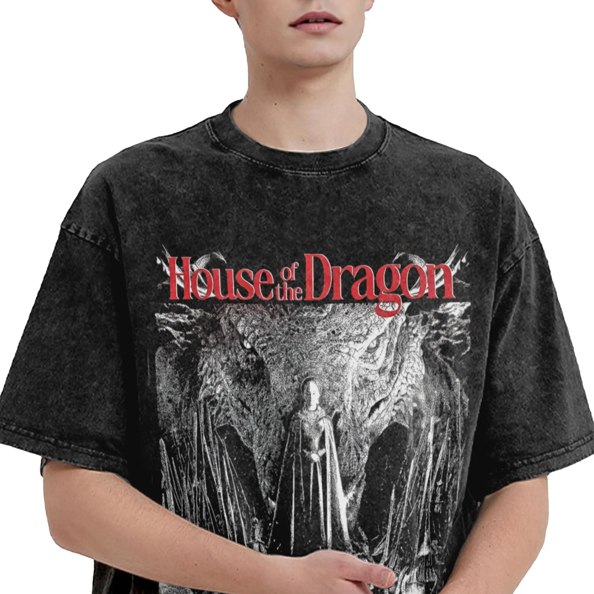 Houses of the Dragons T Shirt Hip Hop Washed Cotton Street T-Shirt  Vintage for Men Women Streetwear Graphic Tees