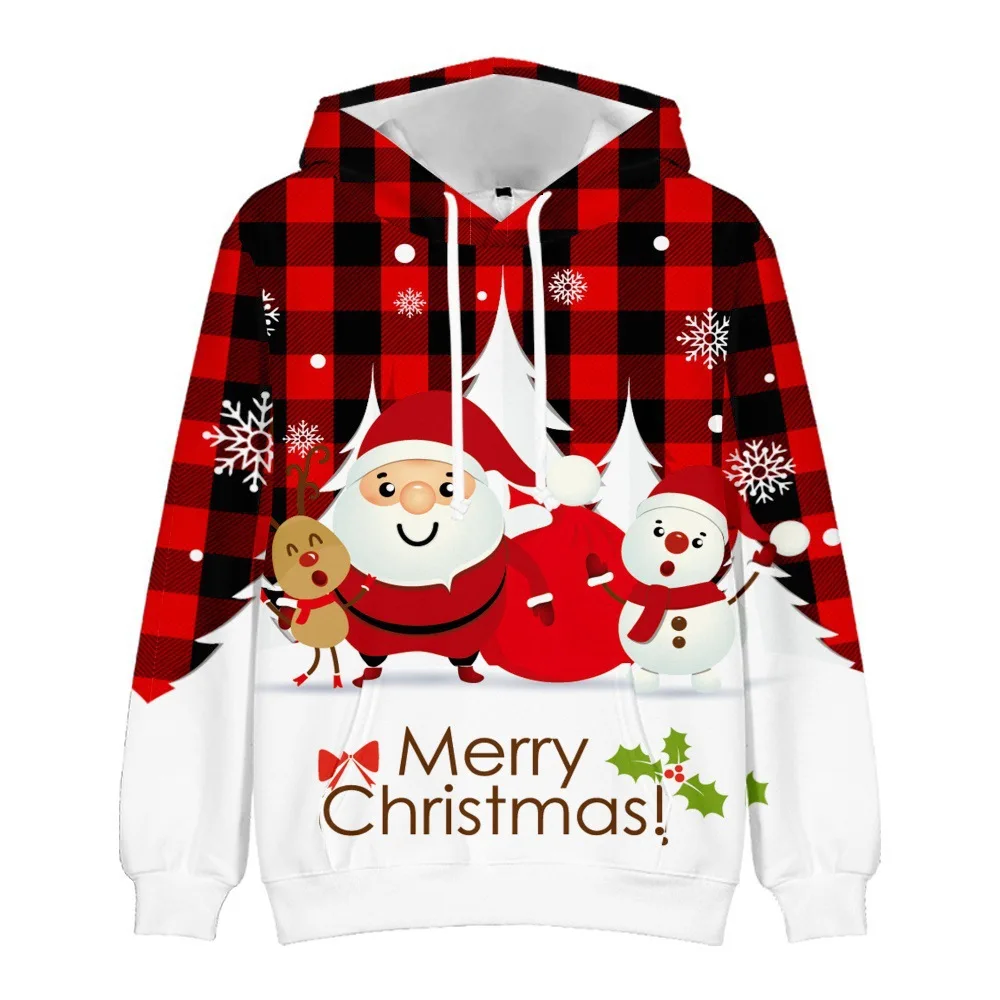 2023 Autumn and Winter Sweater Christmas Sweater Christmas Hat Santa Claus Digital Print Hoodie Sweater Men and Women A01