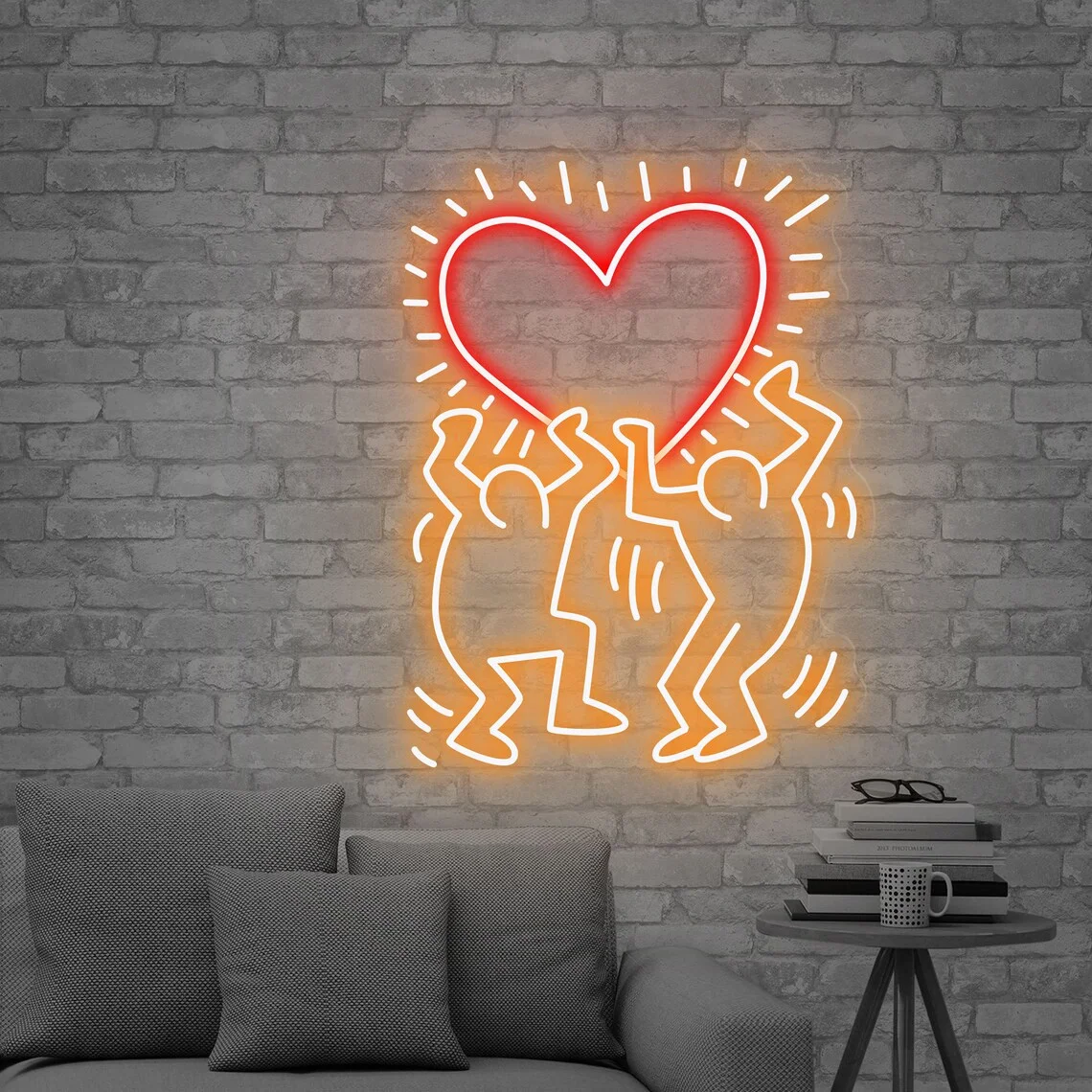 Double Love Art Neon Sign Handmade Neon Lights Sign for Hair Beauty Salon Wedding Bedroom Wall Decor Anniversary Gift