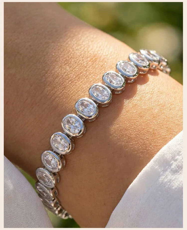 Tennis-Armband für Damen, Silberbeschichtet mit Kubischem Zirkonia, Anlaufbeständig, Wasserfest, Klobige Kette, Hip-Hop-Schmuck – Detail 2