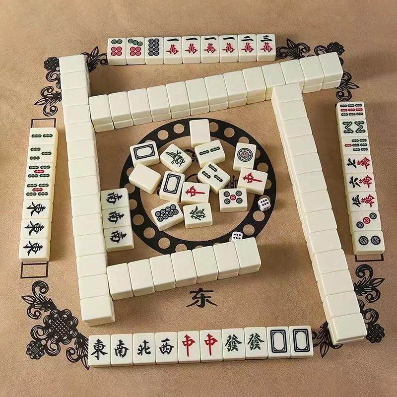 26mm Mini Chinese Mahjong Game Set Portable Traditional Blocks Mahjong 144PCS Party Board Game Two Players Funny