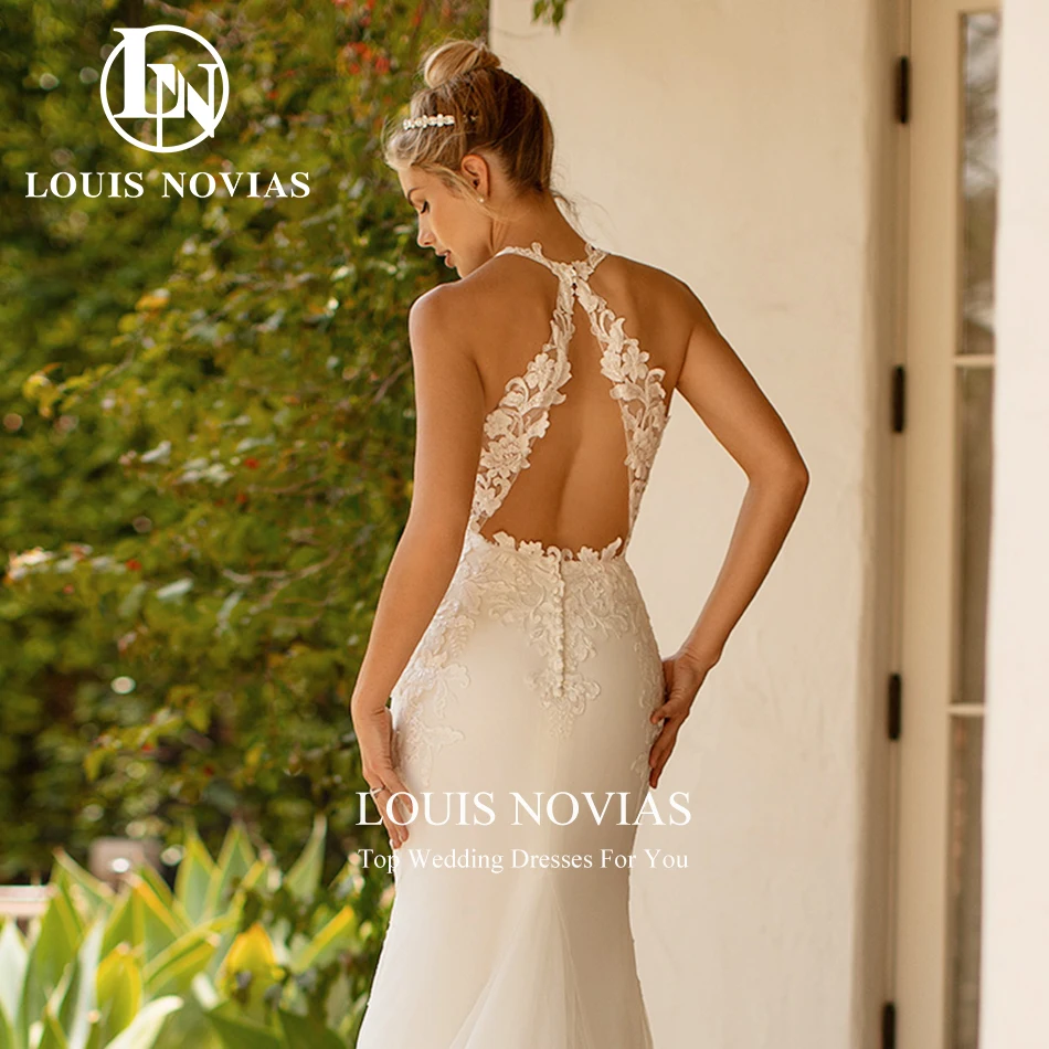 LOUIS NOVIAS Vestidos De Novia De sirena para mujer Sexy con cuello en V tirantes finos flores recortadas vestido De Novia Vestidos De Novia