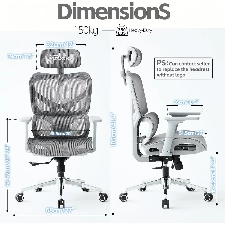 كرسي مكتب شبكي مريح، كرسي مكتب منزلي متين مع مسند رأس قابل للتعديل ودعم قطني وعمق المقعد، مستلق عالي الظهر