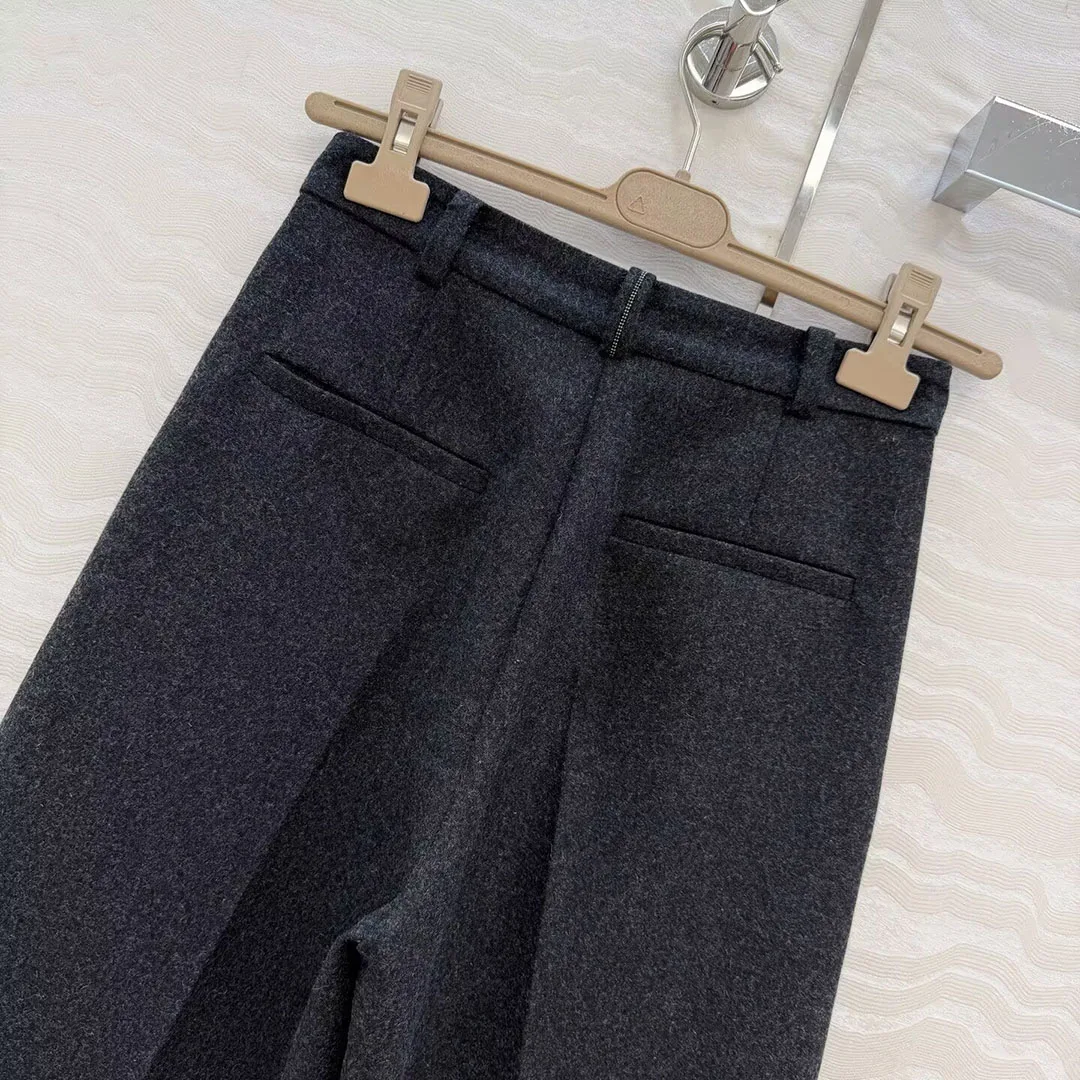 

New Autumn Winter Elegant Fashion Woolen Cashmere Suit Pants Women High Waist Folds All-matched Casual Loose Work Wear Trousers