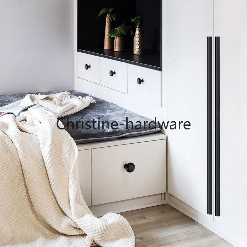 Fashion Black Hidden Cabinet Handles Aluminum Alloy Kitchen Handles Cupboard Pulls Drawer Knobs Furniture Room Door Hardware