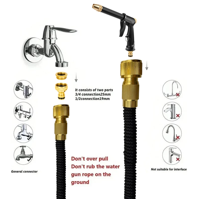 Schwarzer Gartenschlauch, erweiterbar, magische Wasserleitungen, Hochdruck-Autowaschanlage, multifunktionale Funktionen, Wasserpistole, Bewässerungswerkzeuge für zu Hause – Detail 9