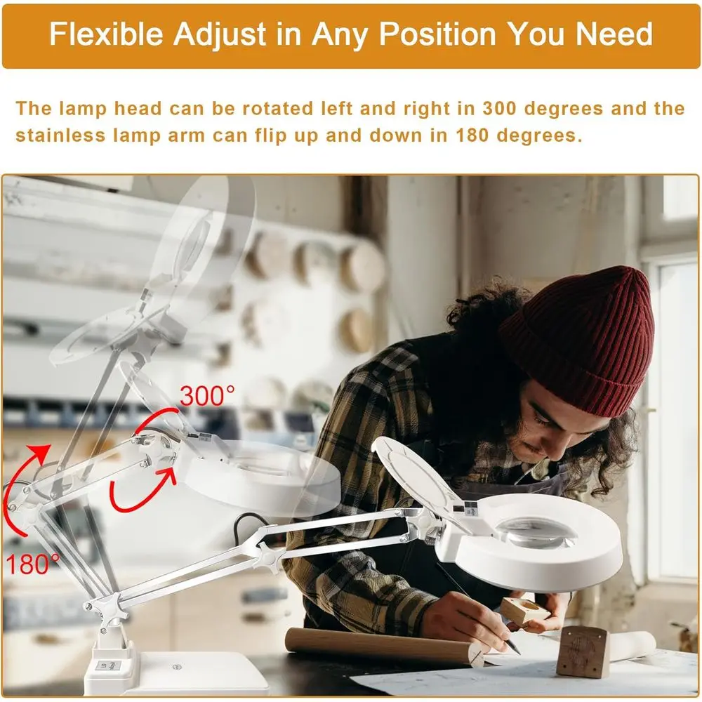 Illuminated 5 Desk Lamp Magnifier with Stand for Reading, Crafting, and Detail Work