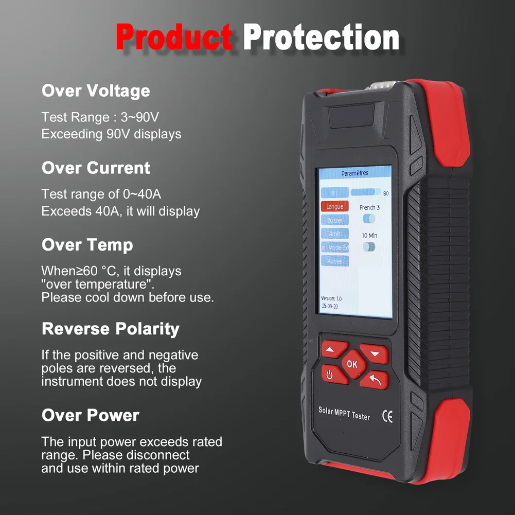 For Outdoor Testing MPPT Tester Solar Panel Analyzer Wide Voltage Range Support Multiple Safety Protections For Solar Panels