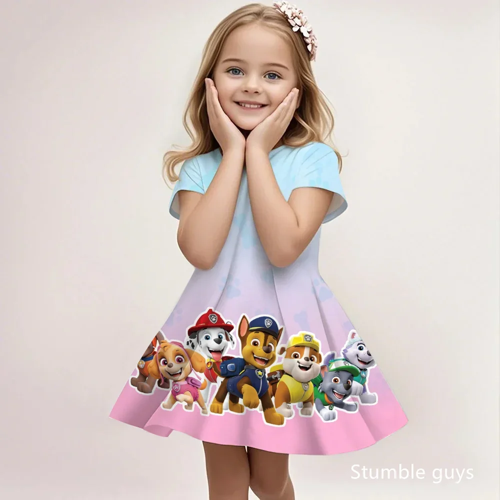 

Paw Patrol Dress Short Sleeved T-shirt Anime Girls Clothes Spin Master Kids Clothing Cartoon Tops Anime Printed Fashion Children