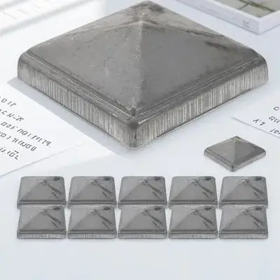 

12Pcs Iron Fence Post Caps Metal Rectangle Covers Pyramid Style for Deck Railing Protection Garden Courtyard Fence Post