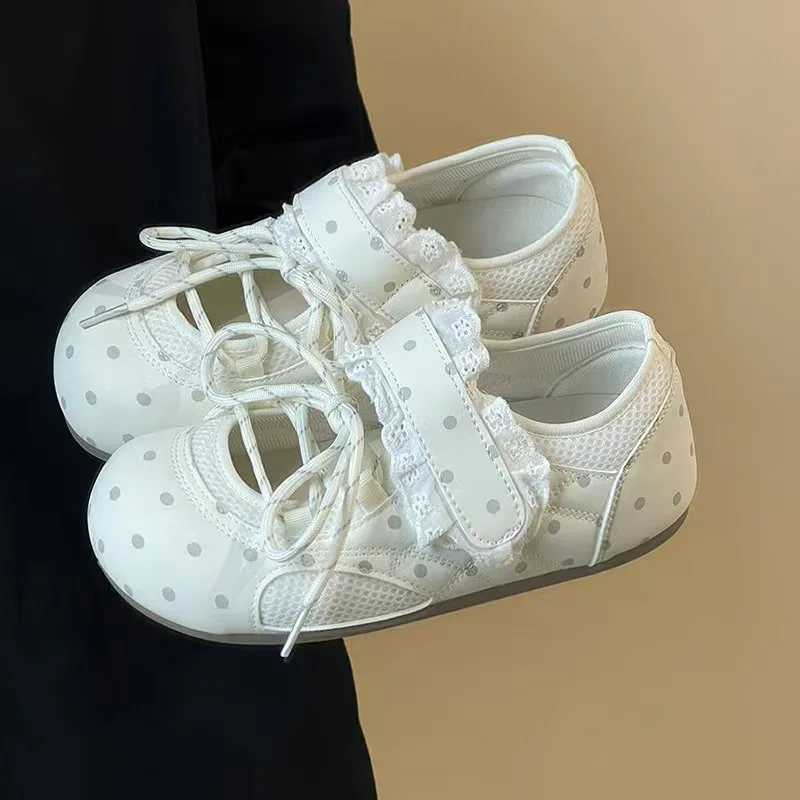 2026 Lolita Autumn Versatile Round Head Shallow Mouth Sweet Lace Pink Flat Shoes Cute