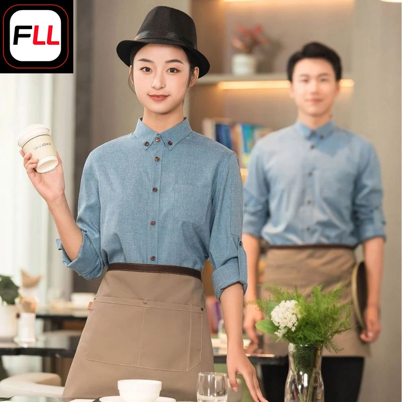 

Рабочая униформа официанта отеля, одежда для кейтеринга с длинными рукавами, модная рабочая рубашка для ресторанов, китайских ресторанов и чайных заведений.
