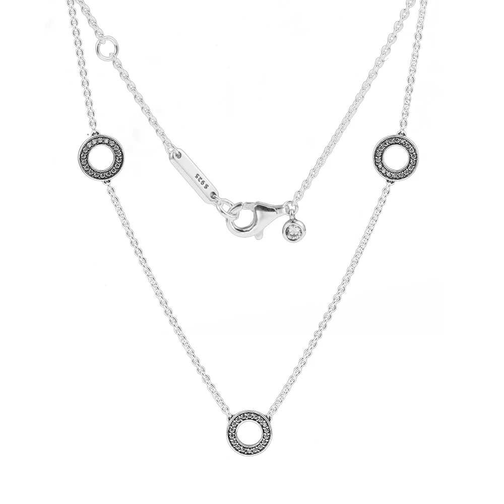 

Free Shipping Pave Circles Chain Necklace Sterling Silver Chain Woman Jewelry Making Fits Original Charms Mother's Day