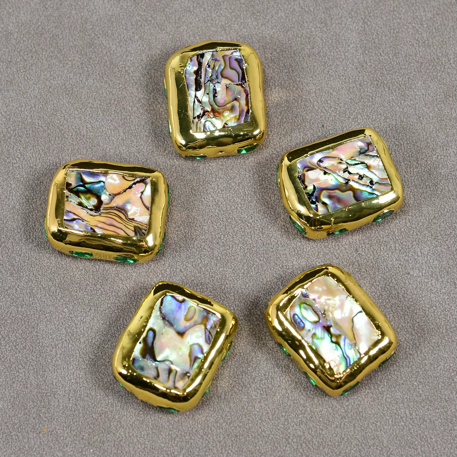 5 Pcs Multi Color Abalone Shell Green Glass Crystal Flat rectangle Shape Spacer Beads Connector Jewelry Accessory DIY