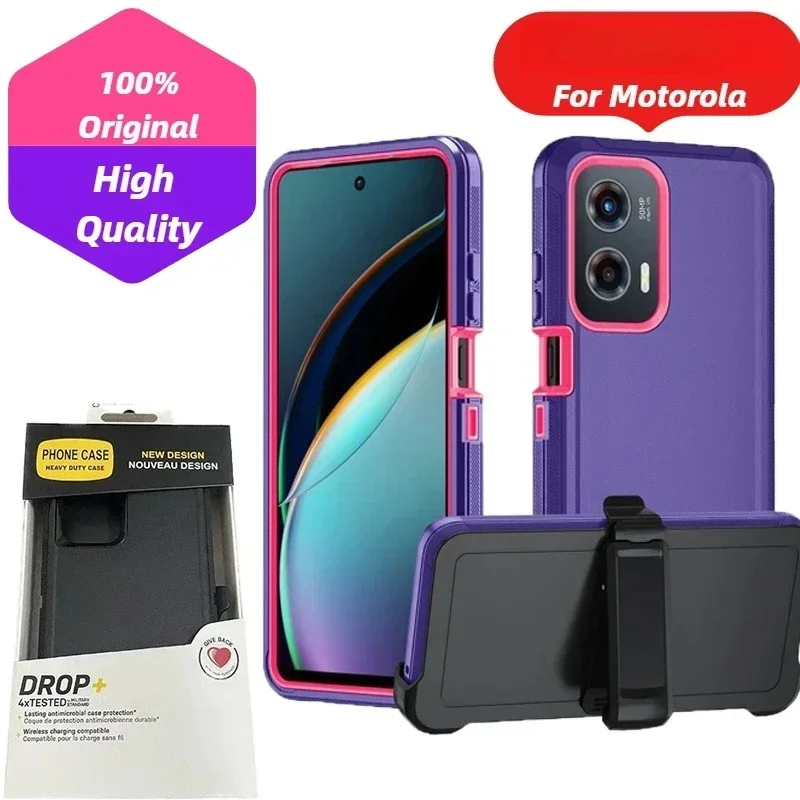 Capa Protetora 3 em 1 Ott Defender para Moto G Stylus/Power/Play 4/5G 2025/24/23 G04/24/13/23 E13/20/30/40 Anti-Queda com Caixa e Clipe