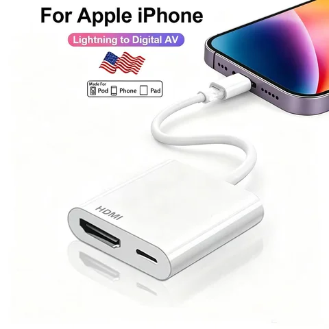 Lightning to Digital HDTV 2-in-1 Adapter Digital AV Adapter 4K Sync Screen Connector For IPhone14 Pro 13 12 to HDTV Projector Mo