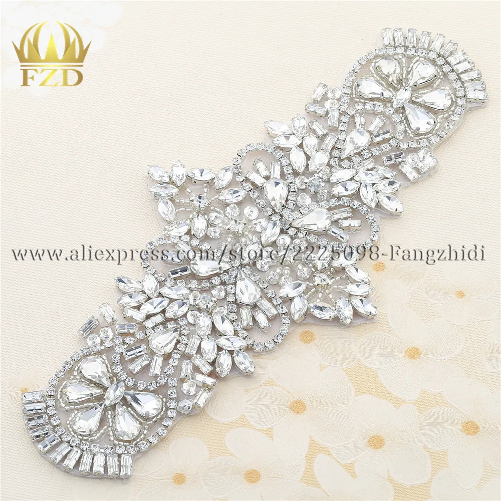 (30pieces) Wholesale Handmade Hot Fix Strass Sew On Sliver Rhinestone Applique Designs for Wedding Dress Bridal Wristbands Belts