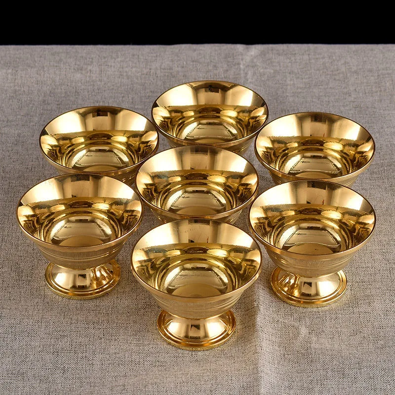 7pcs Brass Tantric Bowl Auspicious Luster Goblet Tibetan Bowl 5.7cm Holy Water Cup Buddhist Home\'s Gift Desktop Decorative