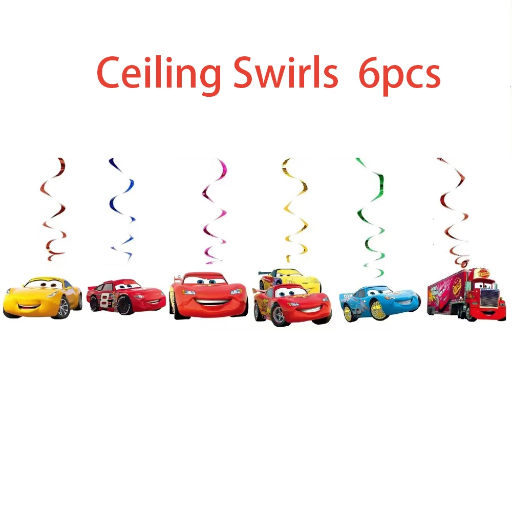 Racing Car McQueen Rugby Theme  6pcs/lot Swirls Happy Birthday Party Kids Favors Events Decorations Ceiling Hanging Spirals