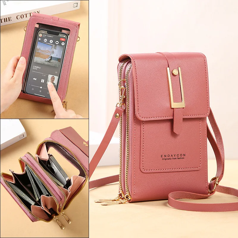 

New Women's Bag Soft Leather Wallet Touch Screen Mobile Wallet Crossbody Bag Shoulder Strap Women's Bag