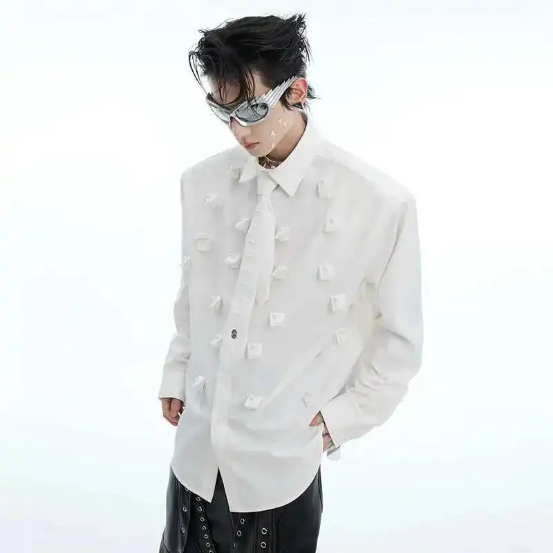 LUZHEN Personalized Three-dimensional Design Long Pearl New 2025 Patchwork Sleeve Shirts Men's Fashion Shoulder Pad Tops JY8590