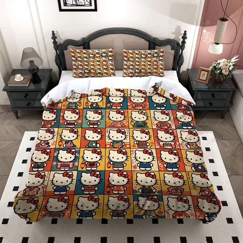 cute-hello-kitty-bedding-3-piece-set-3d-retro-grid-panel-japanese-kimono-hello-kitty-microfiber-duvet-cover-for-bedroom-decor