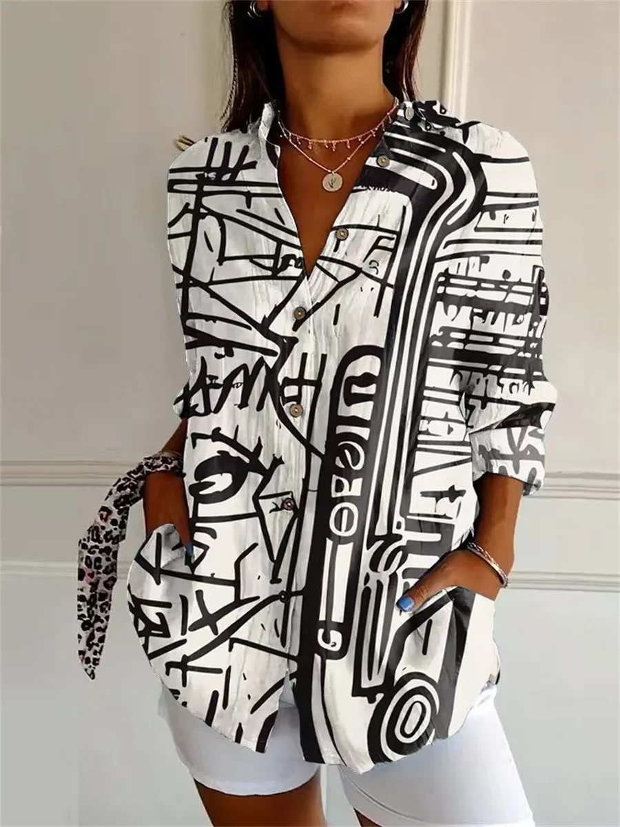 

2025 Elegant and fashionable women's shirts loose three-quarter sleeves large size shirts women's casual shirts tops